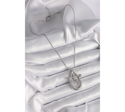 316L Çelik Gümüş Renk Zirkon Taşlı Damla Model Kadın Kolye