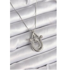 316L Çelik Gümüş Renk Zirkon Taşlı Damla Model Kadın Kolye