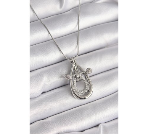 316L Çelik Gümüş Renk Zirkon Taşlı Damla Model Kadın Kolye