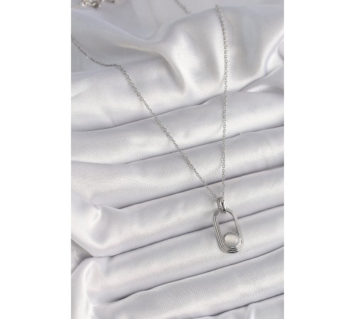 316L Çelik Gümüş Renk Zincir Beyaz Kedi Göz Model Kadın Kolye