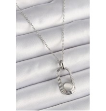 316L Çelik Gümüş Renk Zincir Beyaz Kedi Göz Model Kadın Kolye