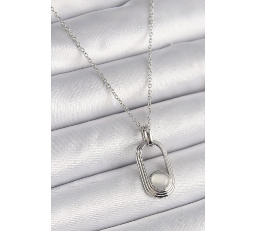 316L Çelik Gümüş Renk Zincir Beyaz Kedi Göz Model Kadın Kolye