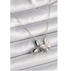 316L Çelik Gümüş Renk Zincir Zirkon Taşlı Renkli Kelebek Model Kadın Kolye