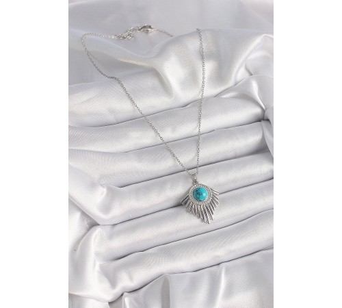 316L Çelik Gümüş Renk Zincir Mavi Boncuklu Zirkon Taşlı Kadın Kolye