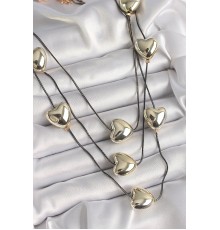 Pirinç Füme Renk Zincir 3D Gold Renk Kalp Model Kadın Kolye