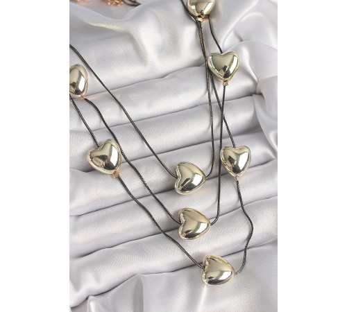 Pirinç Füme Renk Zincir 3D Gold Renk Kalp Model Kadın Kolye