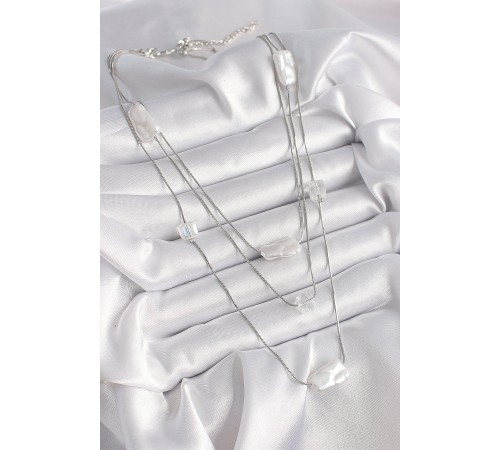 Pirinç Gümüş Renk Ezme İnci Model Çoklu Kadın Kolye