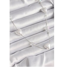 Pirinç Gümüş Renk Beyaz İnci Kalp Model Kadın Kolye