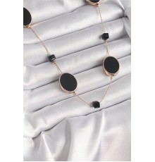 Pirinç Gold Renk Siyah Renk Oval Siyah Küp Detay Kadın Kolye