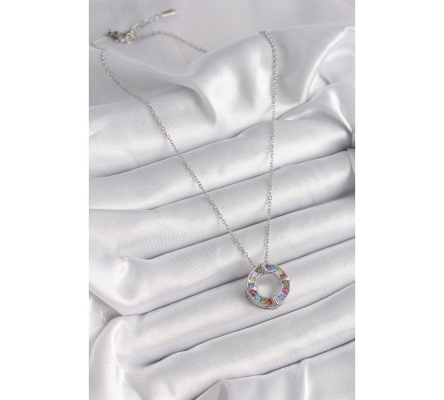 316L Çelik Gümüş Renk Zincir Renkli Zirkon Taşlı Xoxo Model Kadın Kolye