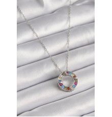 316L Çelik Gümüş Renk Zincir Renkli Zirkon Taşlı Xoxo Model Kadın Kolye