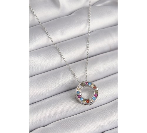 316L Çelik Gümüş Renk Zincir Renkli Zirkon Taşlı Xoxo Model Kadın Kolye