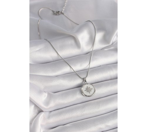 316L Çelik Gümüş Renk Zincir Beyaz Sedefli Zirkon Taşlı Yıldız İşleme Model Kadın Kolye