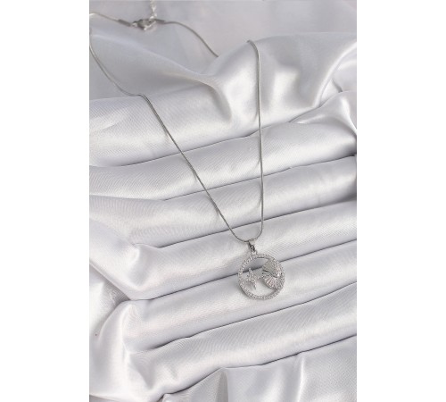 316L Çelik Gümüş Renk Zincir Zirkon Taşlı Yıldız Madalyon Model Kadın Kolye