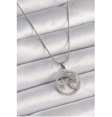 316L Çelik Gümüş Renk Zincir Zirkon Taşlı Yıldız Madalyon Model Kadın Kolye