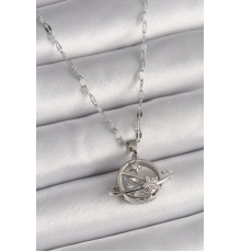 316L Çelik Gümüş Renk Zincir Zirkon Taşlı Yıldız Detay Gezegen Model Kadın Kolye