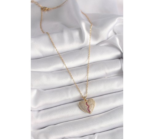 316L Çelik Gold Renk Zincir Zirkon Taşlı Kalp Model Kadın Kolye