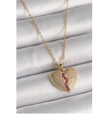 316L Çelik Gold Renk Zincir Zirkon Taşlı Kalp Model Kadın Kolye