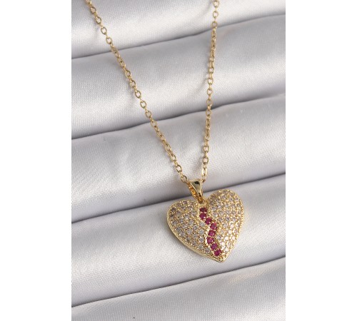 316L Çelik Gold Renk Zincir Zirkon Taşlı Kalp Model Kadın Kolye