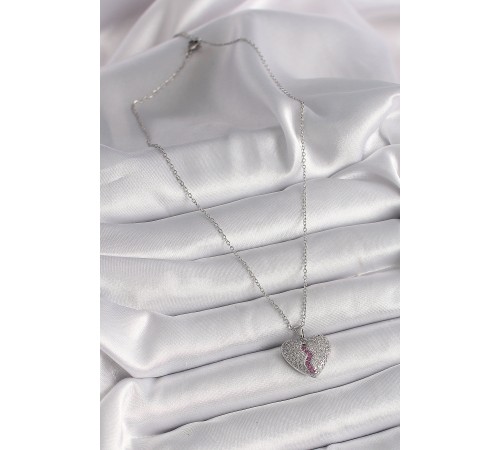 316L Çelik Gümüş Renk Zincir Zirkon Taşlı Kalp Model Kadın Kolye