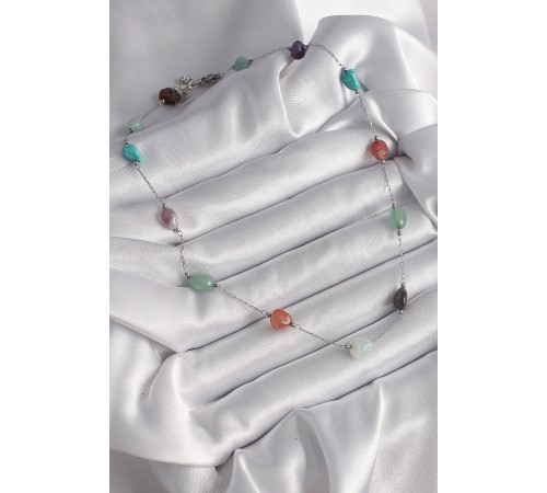 316L Çelik Gümüş Renk Zincir Renkli Doğaltaş Model Kadın Kolye