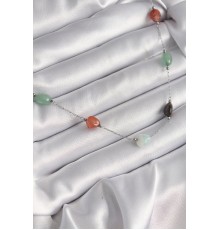 316L Çelik Gümüş Renk Zincir Renkli Doğaltaş Model Kadın Kolye