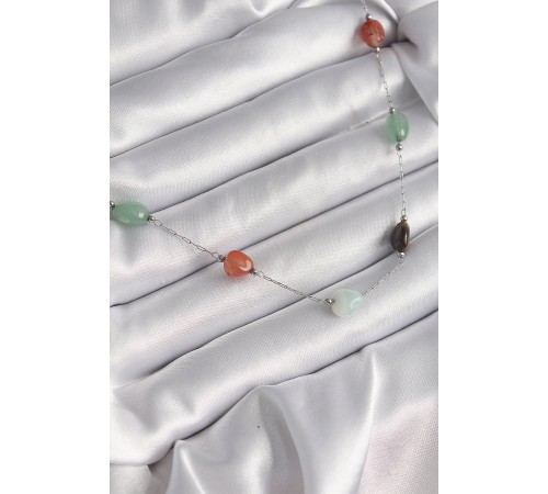 316L Çelik Gümüş Renk Zincir Renkli Doğaltaş Model Kadın Kolye
