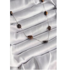 316L Çelik Gümüş Renk Zincir Kahverengi Doğaltaş Model Kadın Kolye