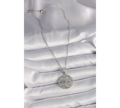 316L Çelik Gümüş Renk Zincir Zirkon Taşlı Lotus Model Kadın Kolye