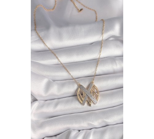 316L Çelik Gold Renk Zirkon Taşlı Vintage Model Kadın Kolye