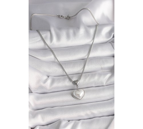 316L Çelik Gümüş Renk Zincir 3D Kalp Model Kadın Kolye
