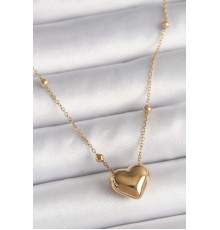 316L Çelik Gold Renk Topçuk Detaylı Zincir Kalp Model Kadın Kolye