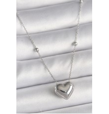 316L Çelik Gümüş Renk Topçuk Detay Zincir Kalp Model Kadın Kolye