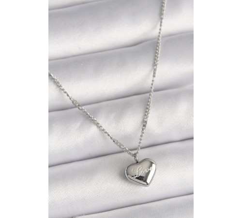 316L Çelik Gümüş Renk Zincir Love İşleme Kalp Figür Kadın Kolye