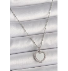 316L Çelik Gümüş Renk Zincir Zirkon Taşlı Beyaz Mineli Kalp Model Kadın Kolye