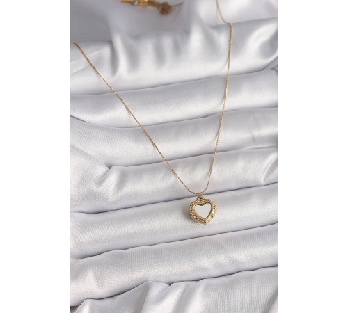 316L Çelik Gold Renk Zincir Sedefli Kalp Model Kadın Kolye
