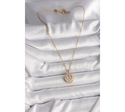 316L Çelik Gold Renk Zincir Zirkon Taşlı Kalp Model Kadın Kolye