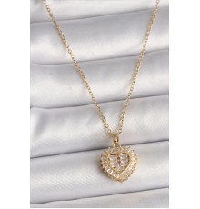 316L Çelik Gold Renk Zincir Zirkon Taşlı Kalp Model Kadın Kolye