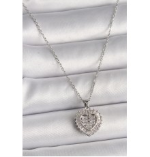 316L Çelik Gümüş Renk Zincir Zirkon Taşlı Kalp Model Kadın Kolye
