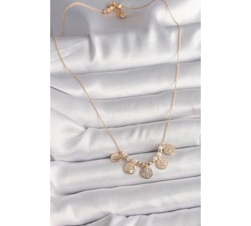 Pirinç Gold Renk 5'Li Osmanlı Tuğra Figür İnci Detay Kadın Kolye