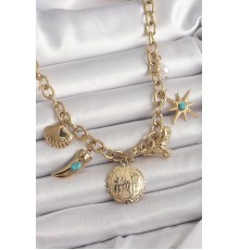 316L Çelik Gold Renk Zincir Sallantılı Çoklu Figür Model Kadın Kolye