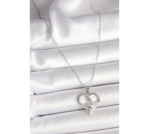 316L Çelik Gümüş Renk Zincir Zirkon Taş Detaylı Kalp Model Kadın Kolye