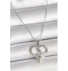 316L Çelik Gümüş Renk Zincir Zirkon Taş Detaylı Kalp Model Kadın Kolye