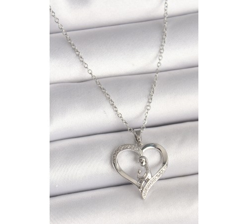 316L Çelik Gümüş Renk Zincir Zirkon Taş Detaylı Kalp Model Kadın Kolye
