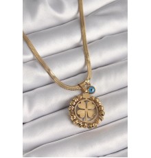 316L Çelik Gold Renk İtalyan Zincir Dorika Yonca Model Nazar Boncuk Detay Kadın Kolye