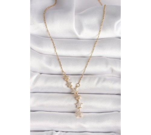 316L Çelik Gold Renk Zincir Zirkon Taşlı Yıldız Model Kadın Kolye