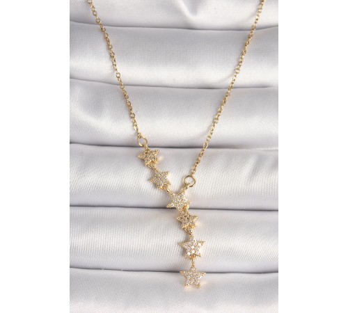 316L Çelik Gold Renk Zincir Zirkon Taşlı Yıldız Model Kadın Kolye