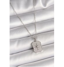 316L Çelik Gümüş Renk Zincir Zirkon Taşlı Kutup Yıldız İşlemeli Madalyon Model Kadın Kolye