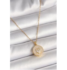 316L Çelik Gold Renk Zincir Madalyon Zirkon Taşlı Kalp Model Kadın Kolye