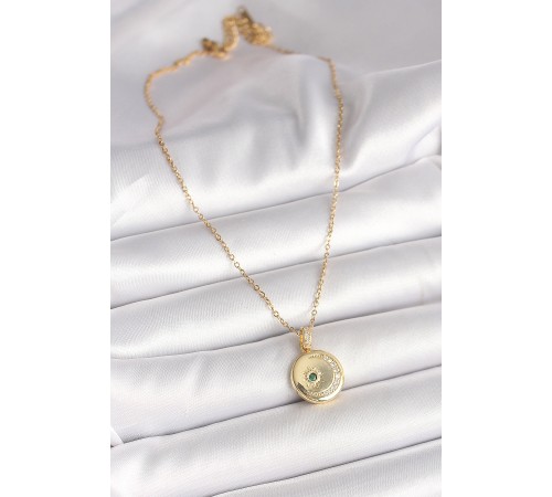 316L Çelik Gold Renk Zincir Zirkon Taş İşlemeli Hilal Yıldız İşlemeli Madalyon Model Kadın Kolye